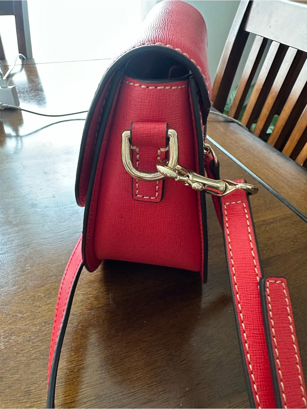 Dooney & Bourke Red Leather Crossbody Saddle Bag Small - Picture 4 of 10